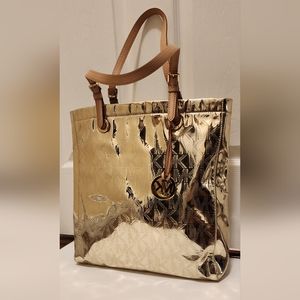 Michael Kors Gold Tote Bag - Jet Set - Signature Metallic Travel MK